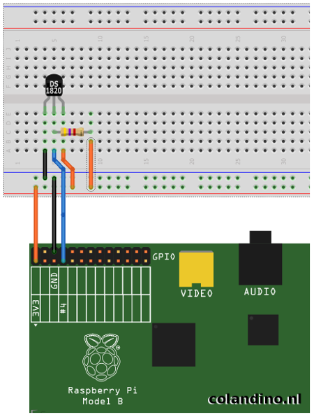 DS18B20 Temperatuur Sensor Raspberry Pi op breadboard