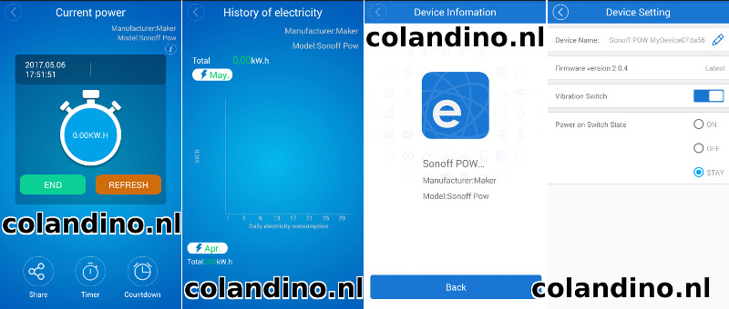 EWeLink App screenshots - bediening Sonoff modules via WiFi