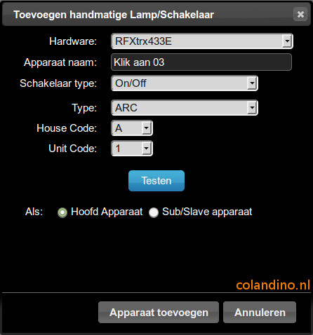 Domoticz handmatig toevoegen KlikaanKlikuit pa3-1000r module
