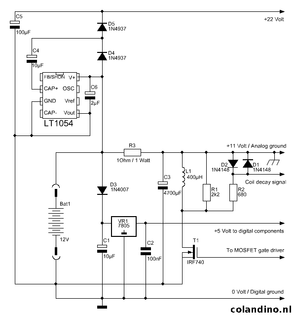 Puls inductie metaaldetector voeding