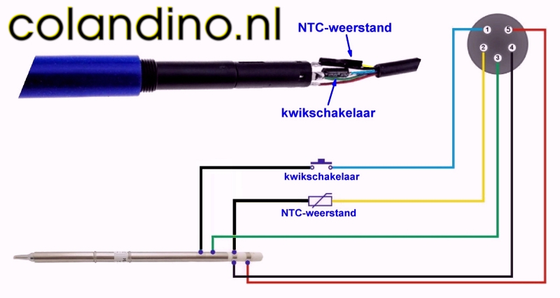 De bedrading in een KSGER handvat/soldeerstift.