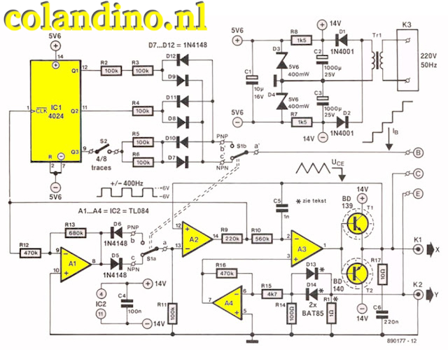 Ter vergelijking: het originele schema van de elektuur curvetracer.