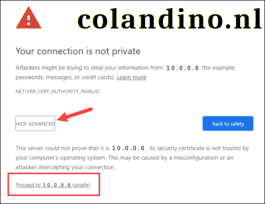 Accepteer het zelfondertekende SSL-certificaat