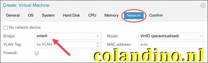 Netwerkopties voor VM configureren.