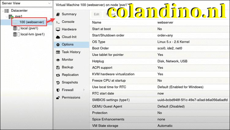 Proxmox virtuele machine.