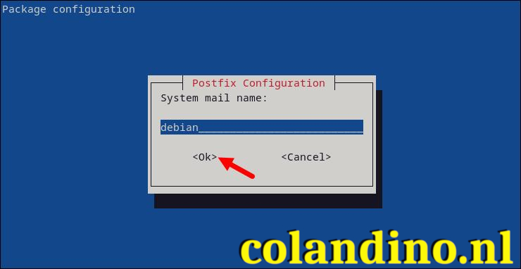 Selecteer de systeem-e-mailnaam voor Postfix.