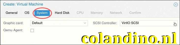 Systeemopties voor proxmox.